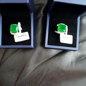 2 Emerald Rings Size 9.25 Set in Sterling Silver